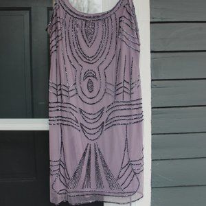 Beaded Purple Shift Dress, Size L